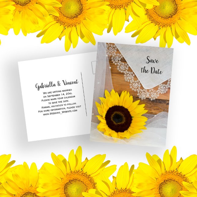 Carte Postale Faire-part Tournesol Jaune et Dentelle de Mariage Épargnez la (Créateur téléchargé)