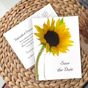 Carte Postale Faire-part Tournesol jaune sur mariage blanc Enregistrer la d