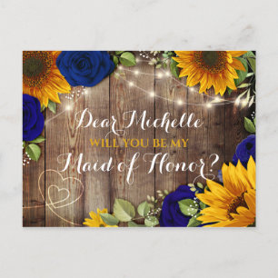 Carte Postale Faire-part Tournesol & Roses Veux-tu être ma Demoiselle d'Hon