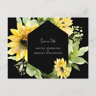 Carte Postale Faire-part Tournesol Sauvegarder Notre Date Mariage Noir Noir