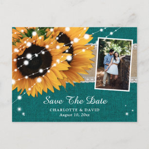 Carte Postale Faire-part Tournesol turquoise Enregistrer La Date Photo Cart