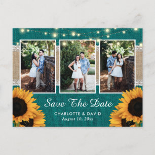 Carte Postale Faire-part Tournesol turquoise Enregistrer La Date Photo Cart