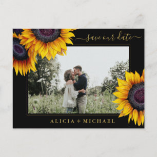 Carte Postale Faire-part Tournesols chic rustique écriture sauvegarde date