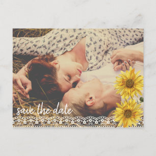 Carte Postale Faire-part Tournesols de dentelle rustique et toile de jute E