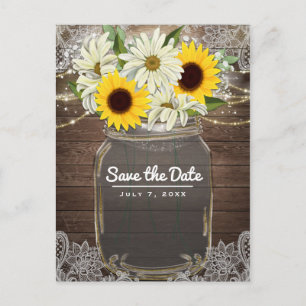 Carte Postale Faire-part Tournesols Marguerites Pot Mason Brillant Fêter la