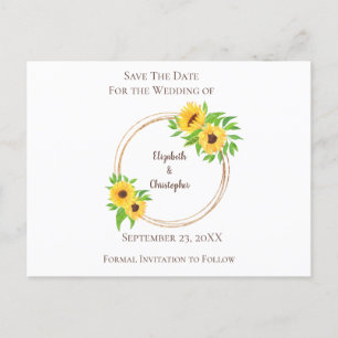 Carte Postale Faire-part Tournesols Monogrammes Feuilles Vertes Mariage Rus