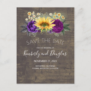 Carte Postale Faire-part Tournesols & Rose Violette Automne Enregistrer La