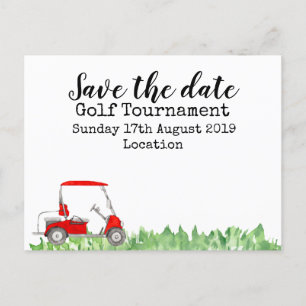 Carte Postale Faire-part Tournoi de golf Golf Save the date avec chariot de