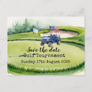 Carte Postale Faire-part Tournoi de golf "Golf Save the date" avec le drape