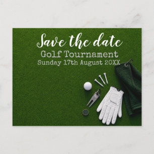 Carte Postale Faire-part Tournoi de golf « Golf Save the date » sur green