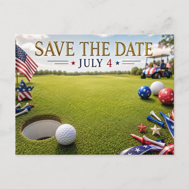 Carte Postale Faire-part Tournoi de golf Save the date avec le drapeau des  (Devant)