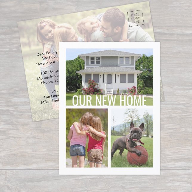 Carte Postale Faire-part Tout texte Changement d'adresse 4 Collage de photo (Créateur téléchargé)