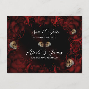Carte Postale Faire-part Toutes les roses rouges et crânes Fleurs sombres E