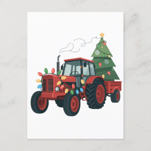Carte Postale Faire-part Tracteur avec remorque Père Noël Farm Farmer Noël