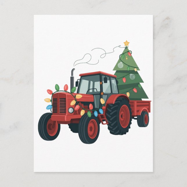 Carte Postale Faire-part Tracteur avec remorque Père Noël Farm Farmer Noël (Devant)