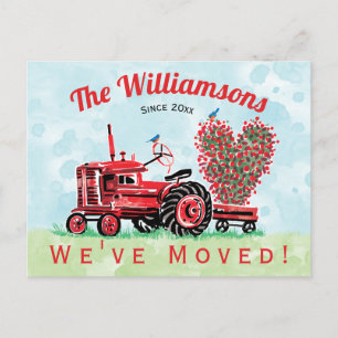 Carte Postale Faire-part Tracteur rouge vintage avec mouvement du coeur flo