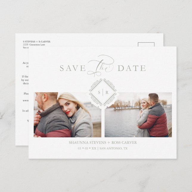 Carte Postale Faire-part Trend Initials Chic Ornament Sophisticated Wedding (Devant / Derrière)