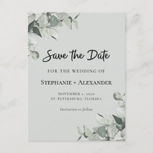 Carte Postale Faire-part Trendy Sage Green Eucalyptus Wedding Save the Date