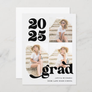 Carte Postale Faire-part Trois photo Retro Type 2023 Graduation Party
