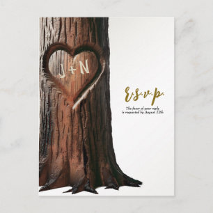 Carte Postale Faire-part Tronc d'Arbre à Cœur Sculpté Mariage Rustique R.S.
