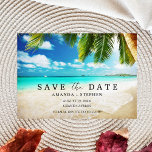 Carte Postale Faire-part Tropical Beach Budget Mariage Enregistrer La Date<br><div class="desc">Mariage économique de plage tropicale enregistrer la date carte postale pour votre mariage de plage de destination. Ajoutez vos détails à l'avant et à l'arrière de la carte en utilisant le modèle.</div>