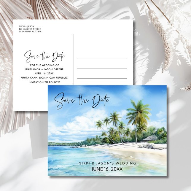 Carte Postale Faire-part Tropical Beach Destination Wedding Save the Date (Tropical Beach Destination Wedding Save the Date Announcement Postcard)