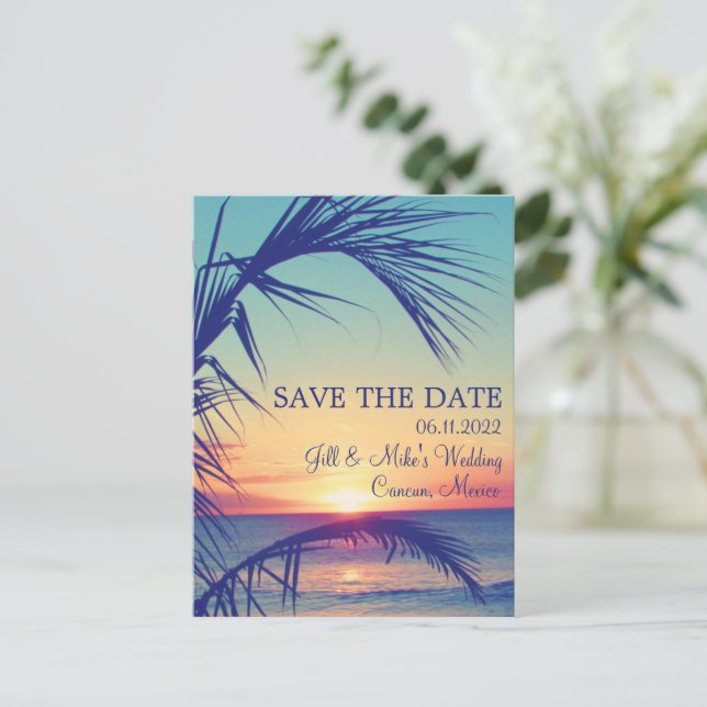Carte Postale Faire-part Tropical Beach Mexique Mariage Enregistrer la date (Debout devant)