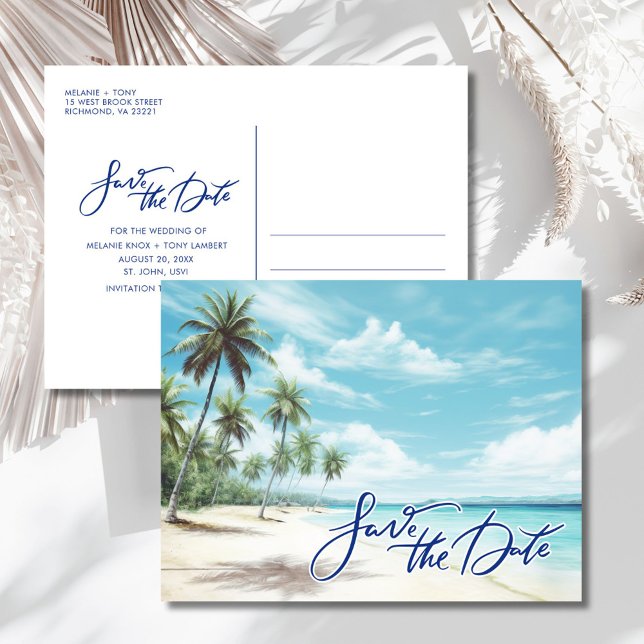 Carte Postale Faire-part Tropical Beach Wedding Save the Date  (Tropical Beach Wedding Save the Date Announcement Postcard)