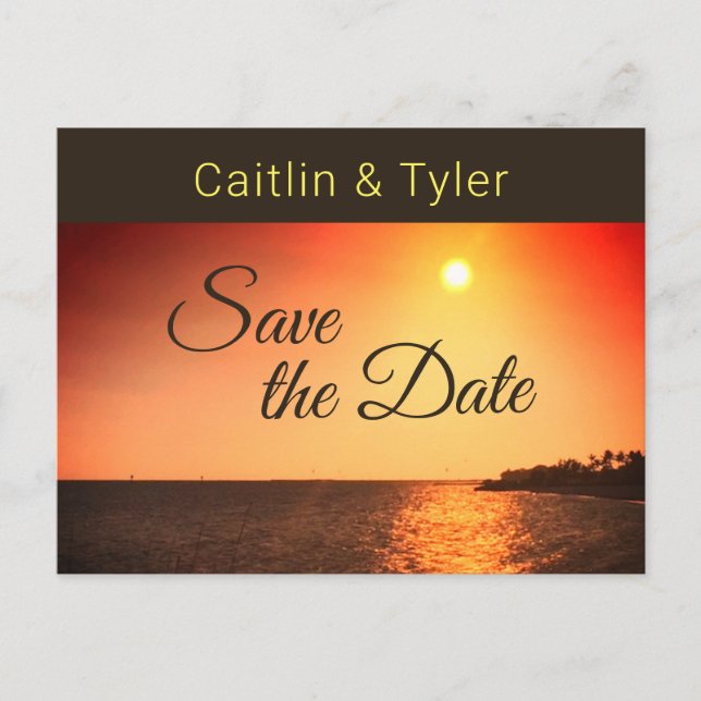 Carte Postale Faire-part Tropical Beach Wedding Sunset Enregistrer La Date (Devant)