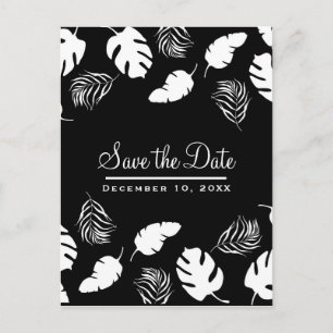 Carte Postale Faire-part Tropical Black & White Leaves Chic Annonce de Date