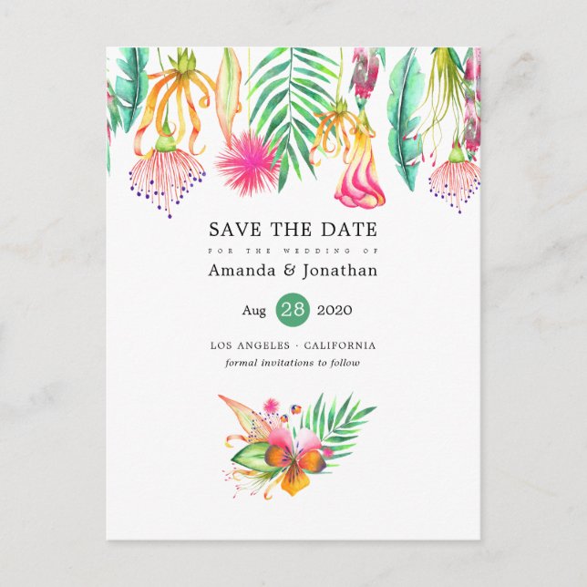 Carte Postale Faire-part Tropical Floral Summer Beach Wedding Enregistrer l (Devant)