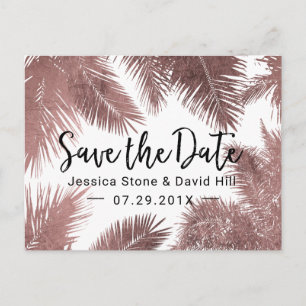 Carte Postale Faire-part Tropical Mariage Rose Gold Palm Tree Enregistrer l