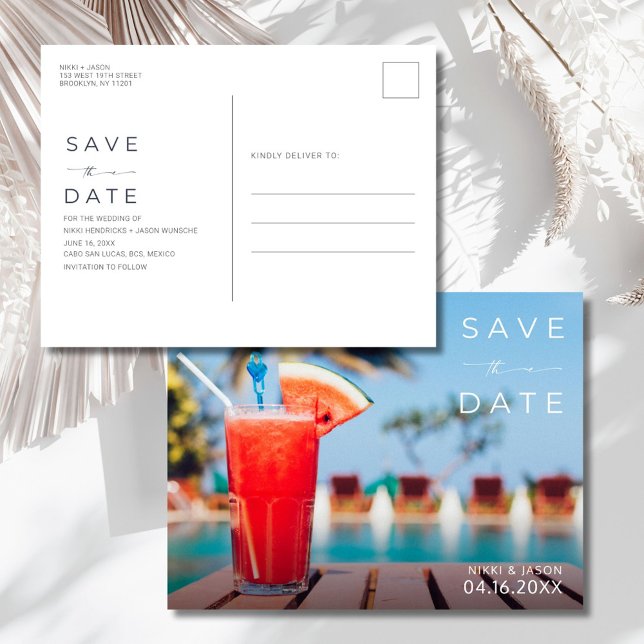 Carte Postale Faire-part Tropical Resort Destination Wedding Save the Date (Tropical Resort Destination Wedding Save the Date Announcement Postcard)
