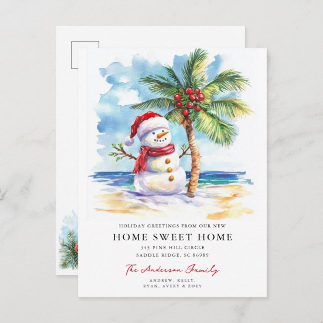 Carte Postale Faire-part Tropical Snowman Home Sweet Home Card (Devant / Derrière)