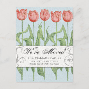 Carte Postale Faire-part Tulipes florales roses vintage en mouvement