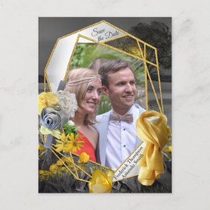 Carte Postale Faire-part Tulipes gris et jaunes, marguerites au coucher du 