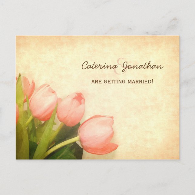 Carte Postale Faire-part Tulipes roses mariage de printemps enregistrer la  (Devant)