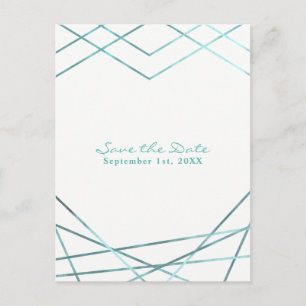 Carte Postale Faire-part Turquoise Aqua Modern Geometry Party Enregistrer l