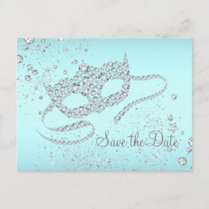 Carte Postale Faire-part Turquoise Blue Diamond Masquerade Party Enregistre