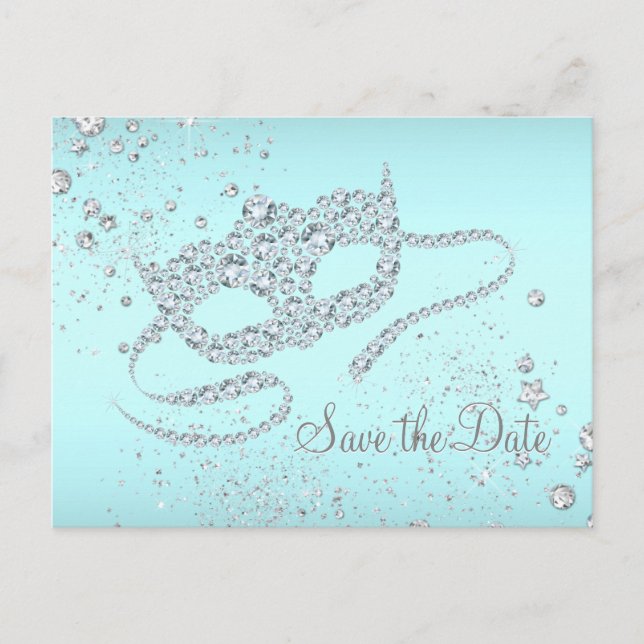 Carte Postale Faire-part Turquoise Blue Diamond Masquerade Party Enregistre (Devant)