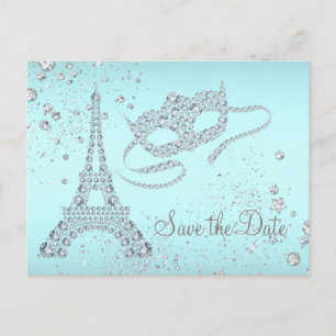 Carte Postale Faire-part Turquoise Blue Paris Masquerade Party Enregistrer