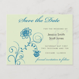 Carte Postale Faire-part turquoise et vert enregistrer la date