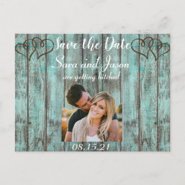 Carte Postale Faire-part Turquoise rustique Enregistrer la date