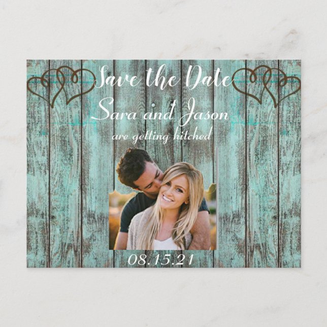 Carte Postale Faire-part Turquoise rustique Save the Date (Devant)