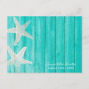 Carte Postale Faire-part Turquoise Wood & Starfish Beach Élégant Enregistre