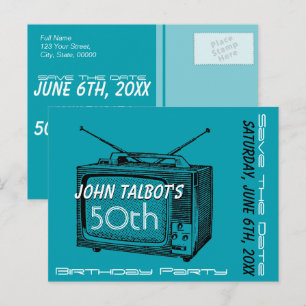 Carte Postale Faire-part TV vintage 50e anniversaire Enregistrer la date