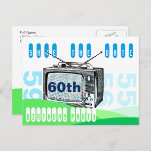Carte Postale Faire-part TV vintage 60e anniversaire Enregistrer la date ca
