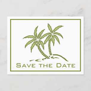 Carte Postale Faire-part Twin Palm Trees Green Tropical Enregistrer la date