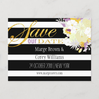 Carte Postale Faire-part Typographie à feuilles d'or Mariage floral Enregis