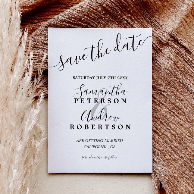 Carte Postale Faire-part Typographie décontractée moderne noir blanc enregi (Modern black white casual typography save the date announcement postcard)